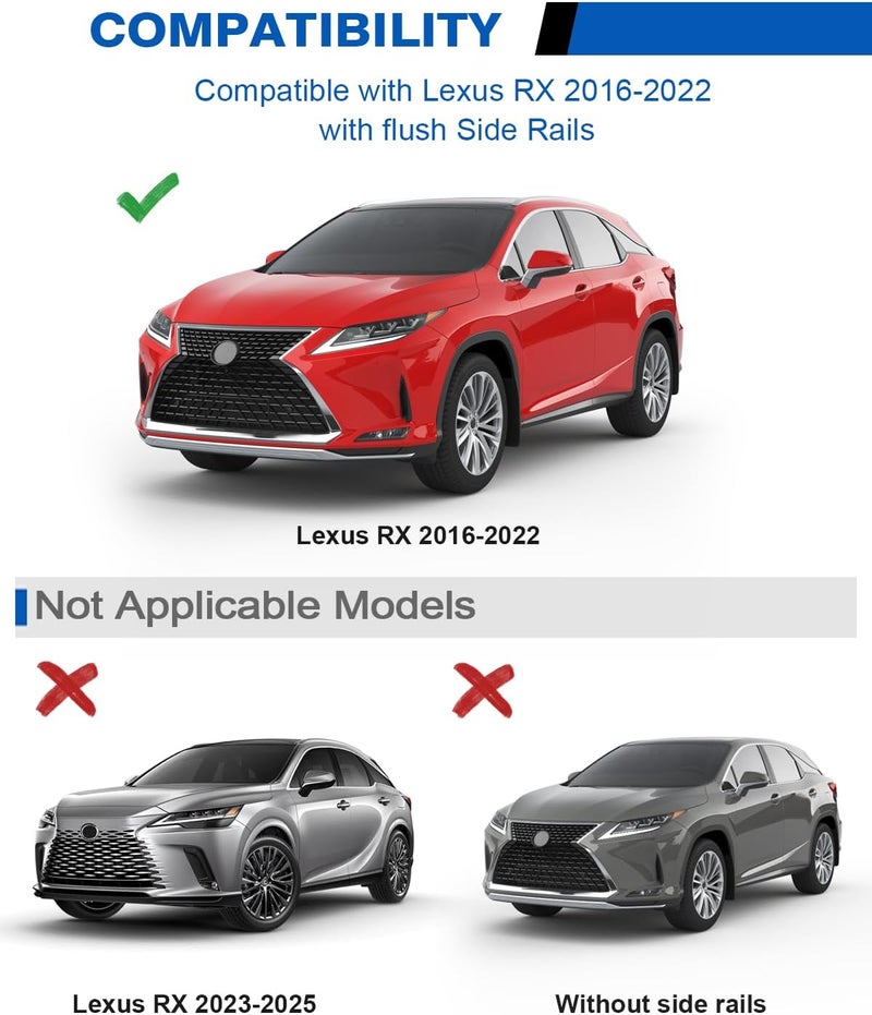 wonderdriver Lockable Roof Rack Cross Bars 220lbs Compatible with Lexus RX 2016-2022 RX350 RX350L RX450h RX450hL(with Flush Side Rails),Heavy Duty Aluminum Roof Rails Crossbars Black Rooftop Luggage - Image 2